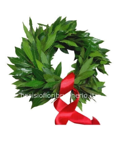 coroncina di solo alloro e nastro rosso