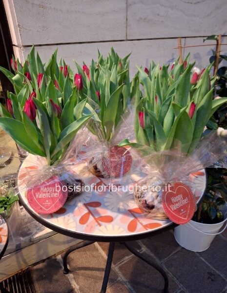 bouquet con n.10 tulipani bianchi con bulbo