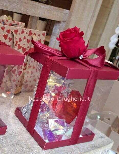 Orso luminoso LED 3D multicolore con cuore e rosa stabilizzata con scatola regalo 18x 12c